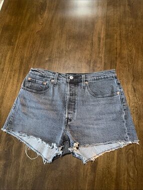Levi's 501 Black Washed High-Rise Frayed Hem Jean Shorts 30